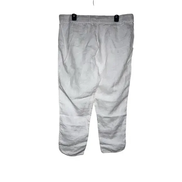Caslon White Track Style Tulip Hem 100% Linen Drawstring Pants Size L Large NWT - Picture 3 of 7